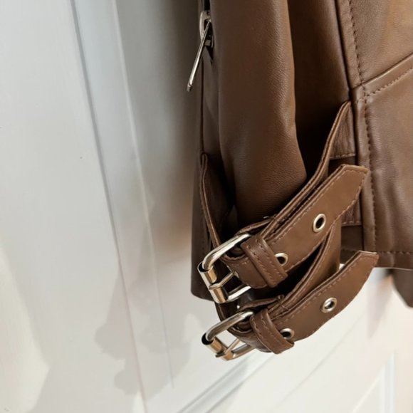 WALTER BAKER LIz Leather Crop Moto Jacket in Terracotta NWOT - Picture 9 of 16